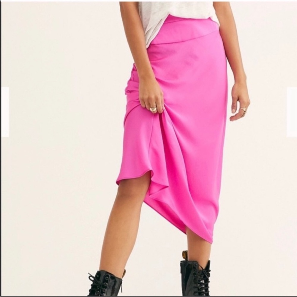 Free people normani bias satin midi skirt in electric pink